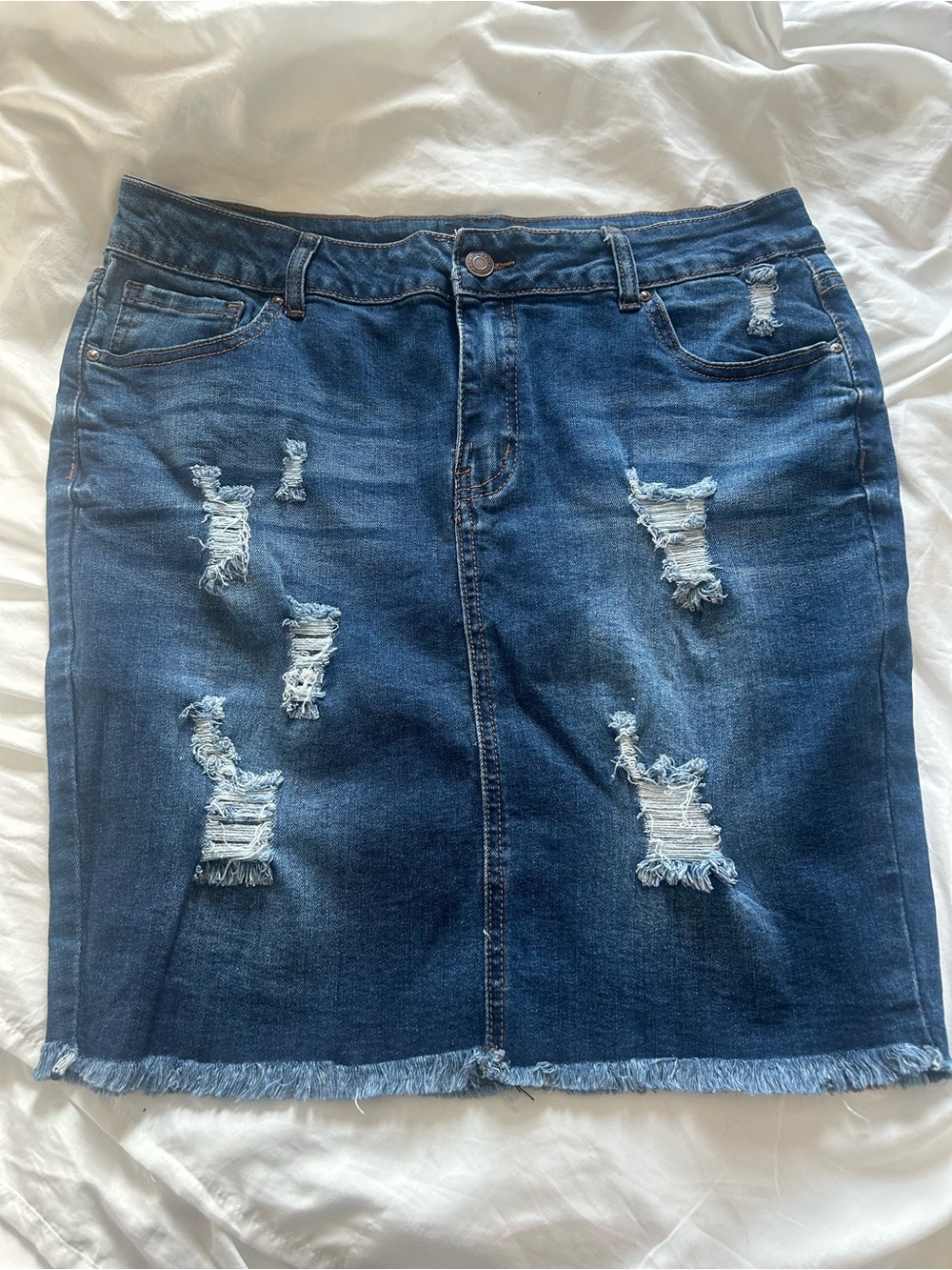 Wax Jean Distressed Dark Blue Denim Pencil Skirt